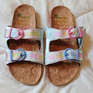 Justice Pastel Sandals Size 5‎ Slip On Footbed Shoes NWOT